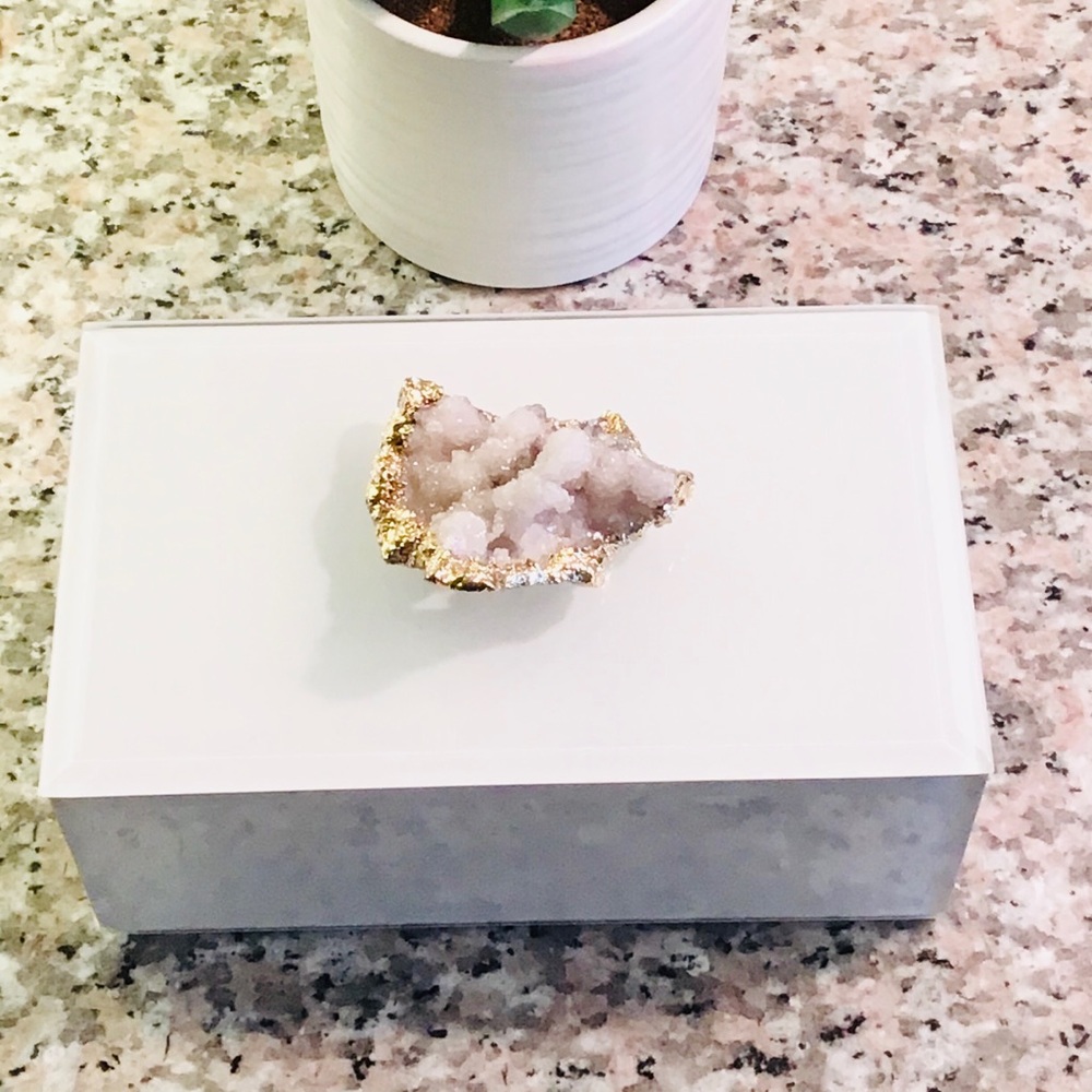 Quartz Crystal Geode White Mirrored Jewelry Box